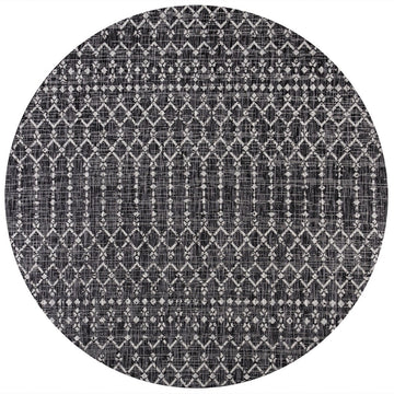 Ourika Moroccan Geometric Textured Weave Indoor/outdoor Round Rug